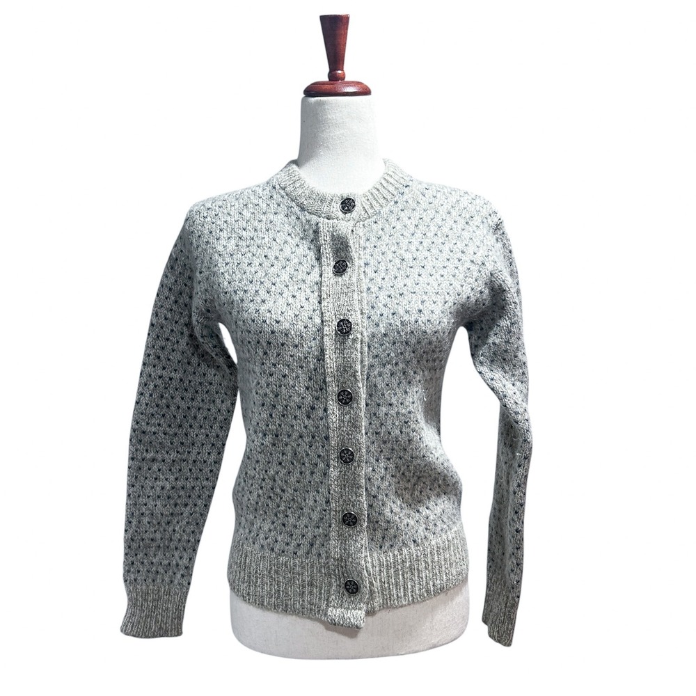 L.L. Bean Medium VTG Birdseye Norwegian Sweater Cardigan Wool Snowflake Button‎